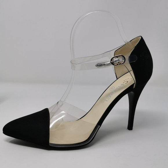 CHANEL Black Crepe Transparent PVC Pumps Heels - Picture 3 of 11